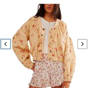 Free People Floral Tan Bomber Jacket